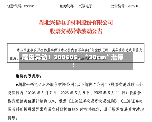尾盘异动！300505，“20cm	”涨停！-第2张图片